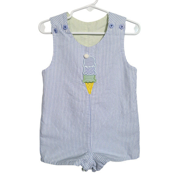 No brand Other - Vintage Reversible Boys Cotton Striped Romper Size 18 Months